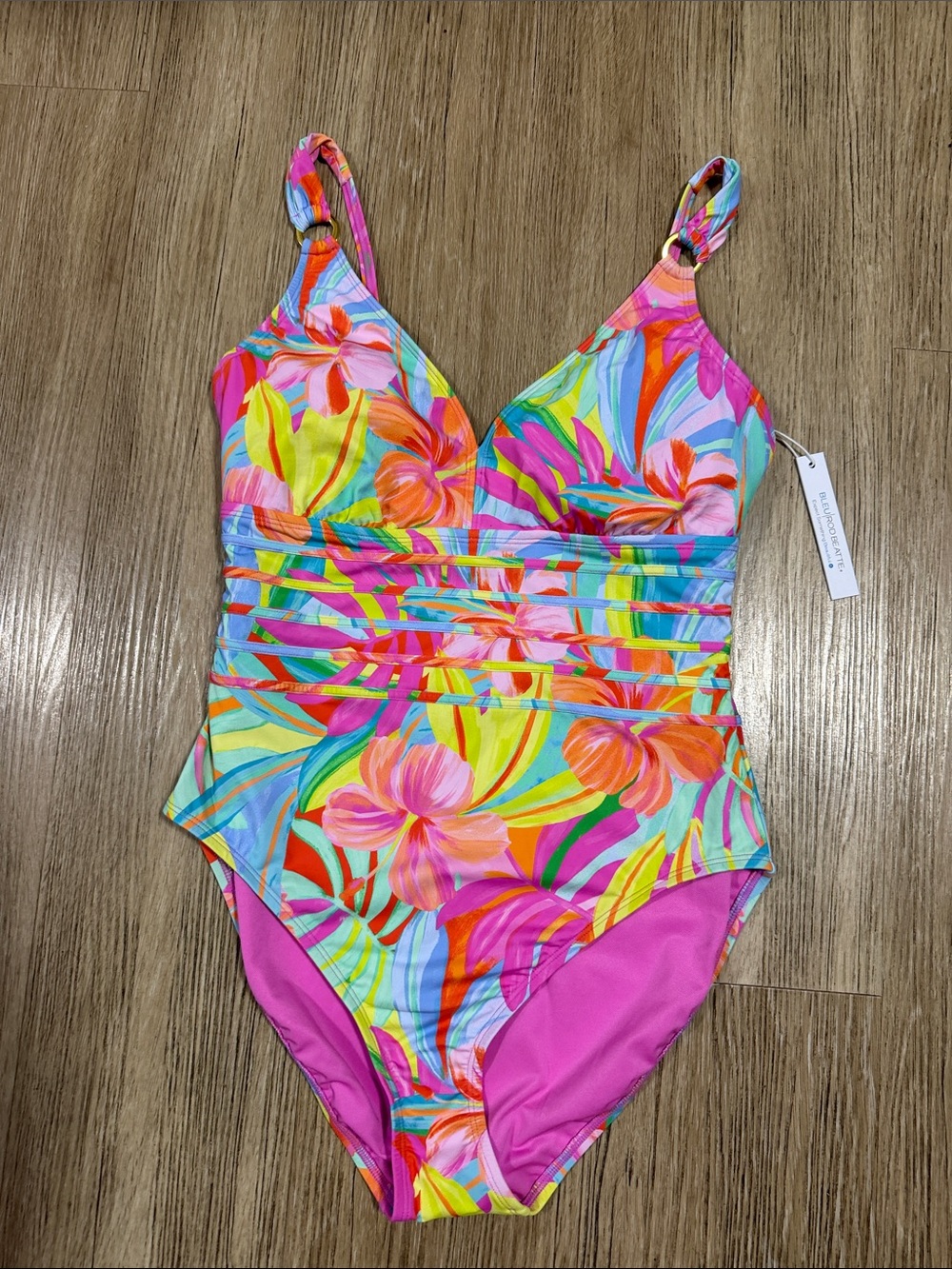 New Bleu Rod Beattie Tropical Floral One-Piece Swimsuit - Pink Multi size 12